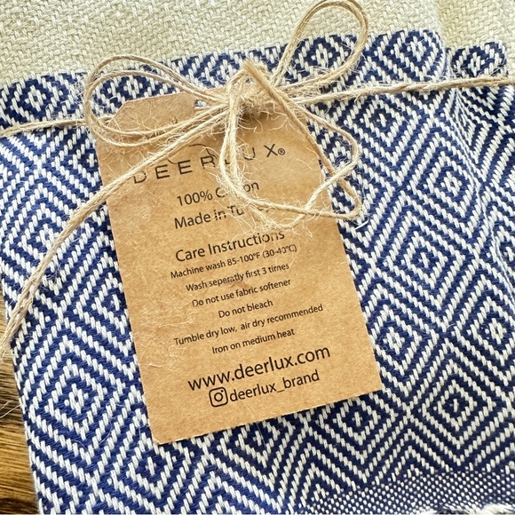 Deerlux 100% Cotton Turkish Hand Towels, Set of 2 18" x 40" Diamond Peshtemal - Picture 7 of 7